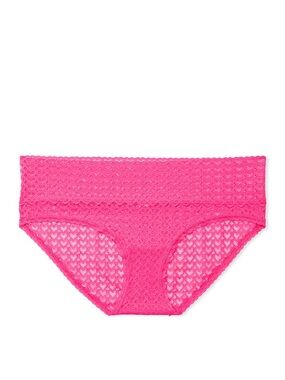 PINK Victoria's Secret Wink Hot Pink Heart Lace Hiphugger Hipster Panty